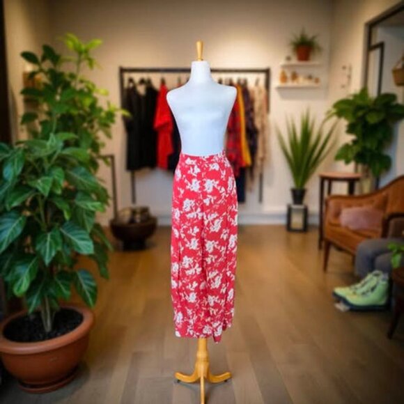 ORANGE FLORAL WIDE LEG PANTS - Picture 1 of 4